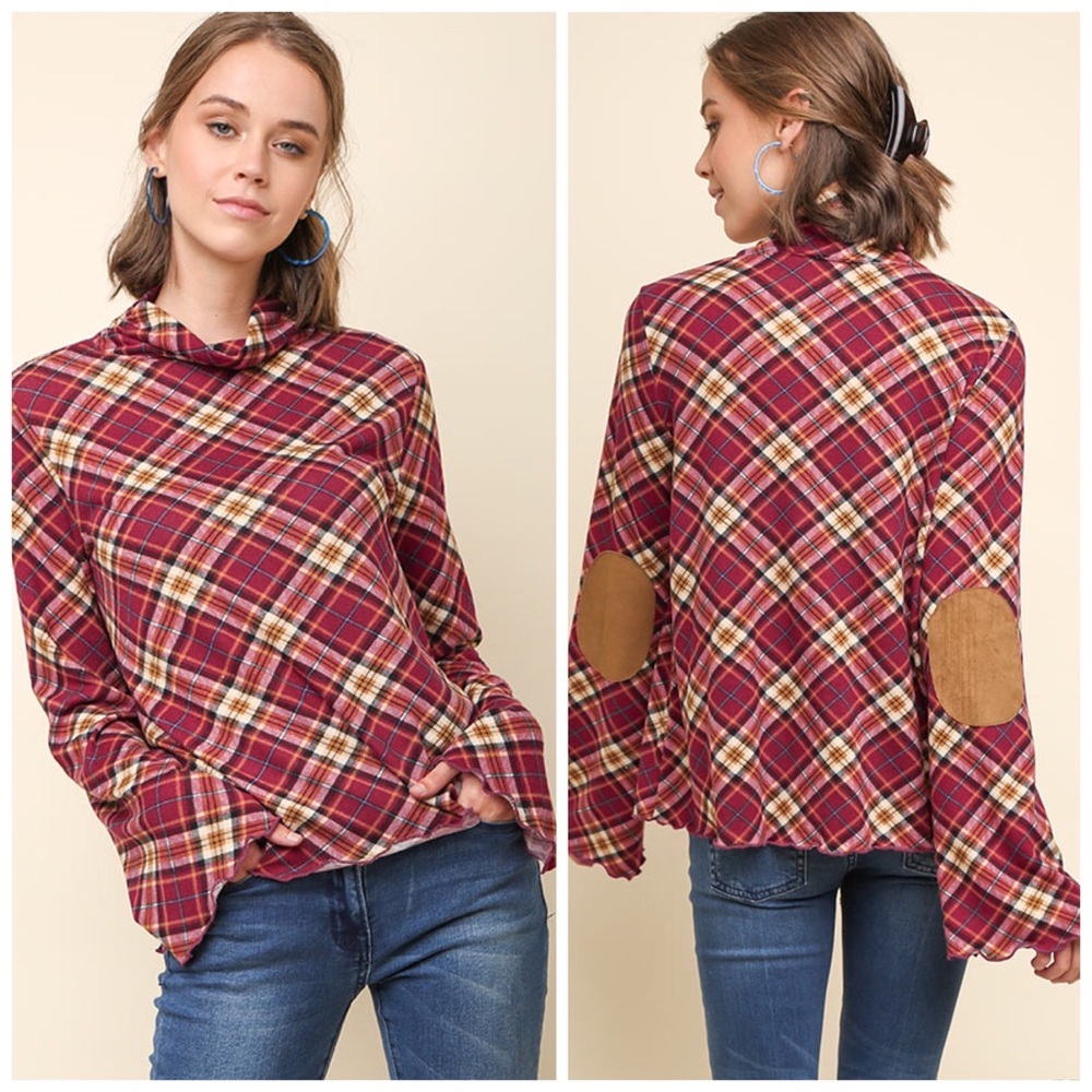 🆕Umgee Lettuce Trim Suede Elbow Top